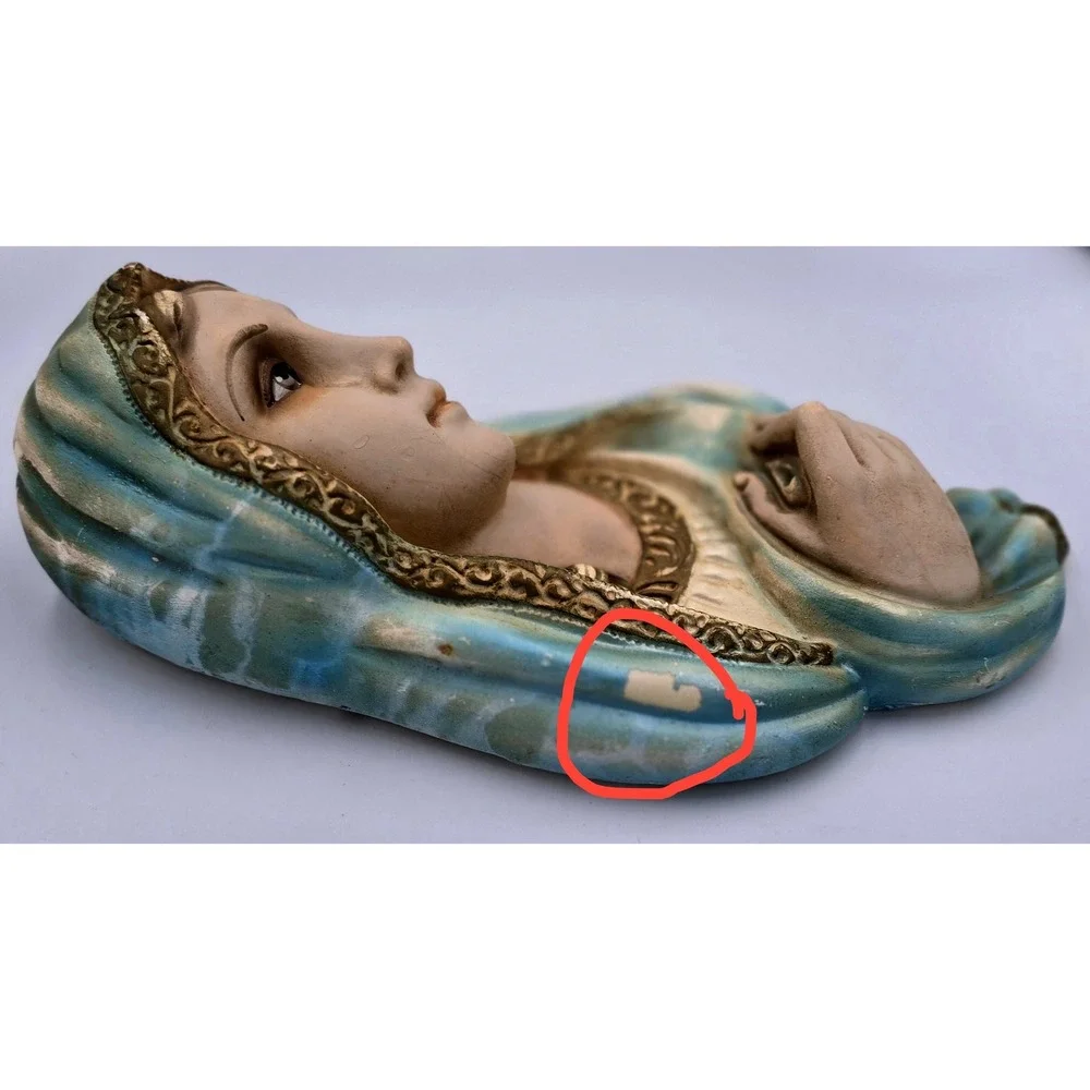 Vintage 1960's Chalkware Virgin Mary Weeping Wall Plaque Our Lady of Sorrows